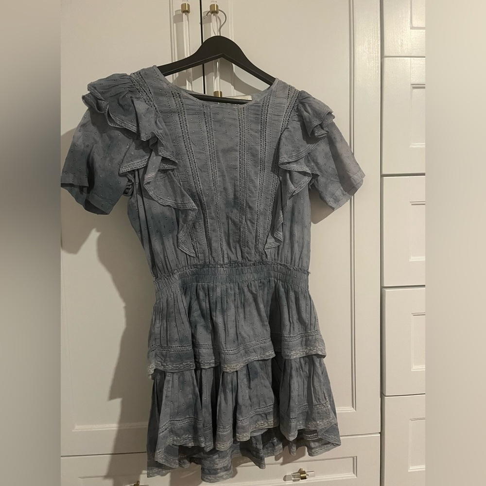 LoveShackFancy Natasha Dress in Washed Denim Hand Dye